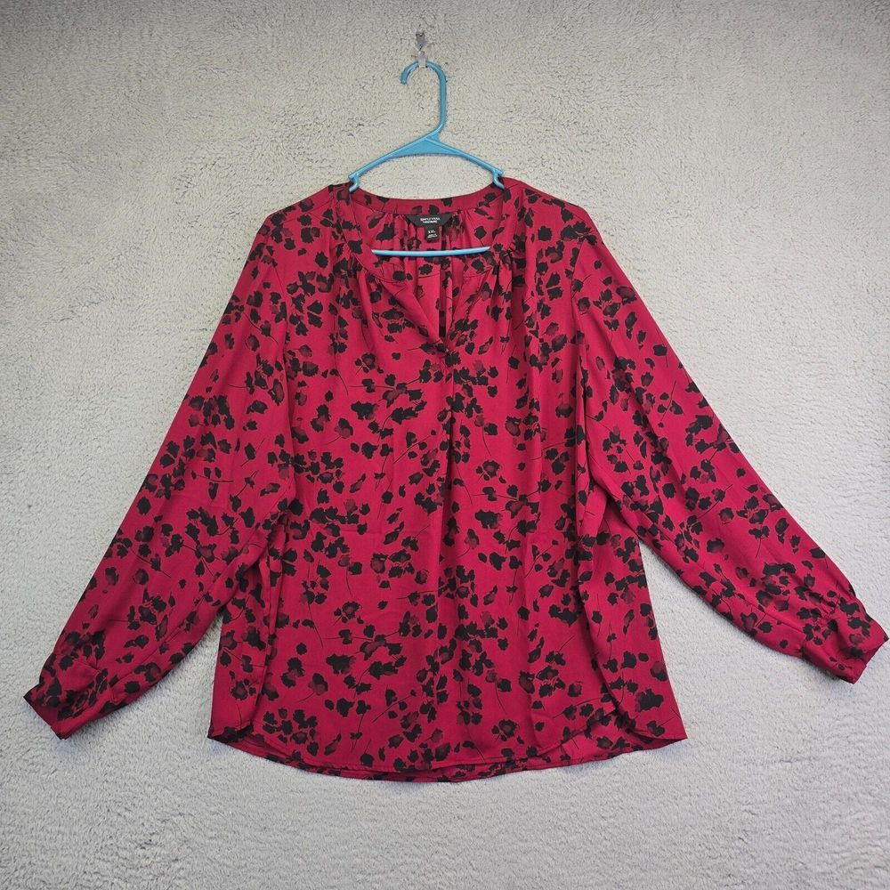 Simply Vera Vera Wang Top‎ Women's XXL Red Floral Whimsigoth Romantic Flowy
